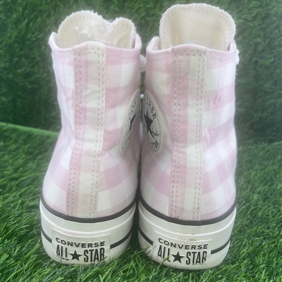 Converse Chuck Taylor All Star Platform Pink Gingham Lace Up High Top Sneakers - Picture 3 of 12